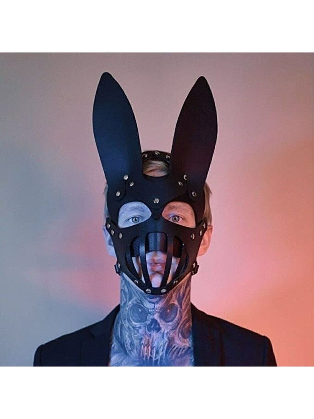 BLACK Leather Fetish Masquerade Face Mask Slave Bondage BDSM Costume Cosplay